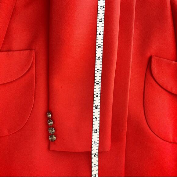 Vintage DEJAC PARIS Red Poplin Double Breasted Coat L + Betsey Johnson Pin - Picture 11 of 16